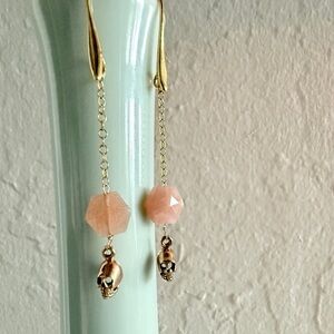 Peach Moonstone Skull Earrings